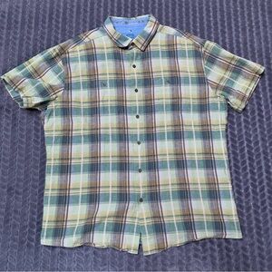 Kuhl Shirt Mens XXL Green Short Sleeve Button Down Tapered Fit Plaid Outdoors